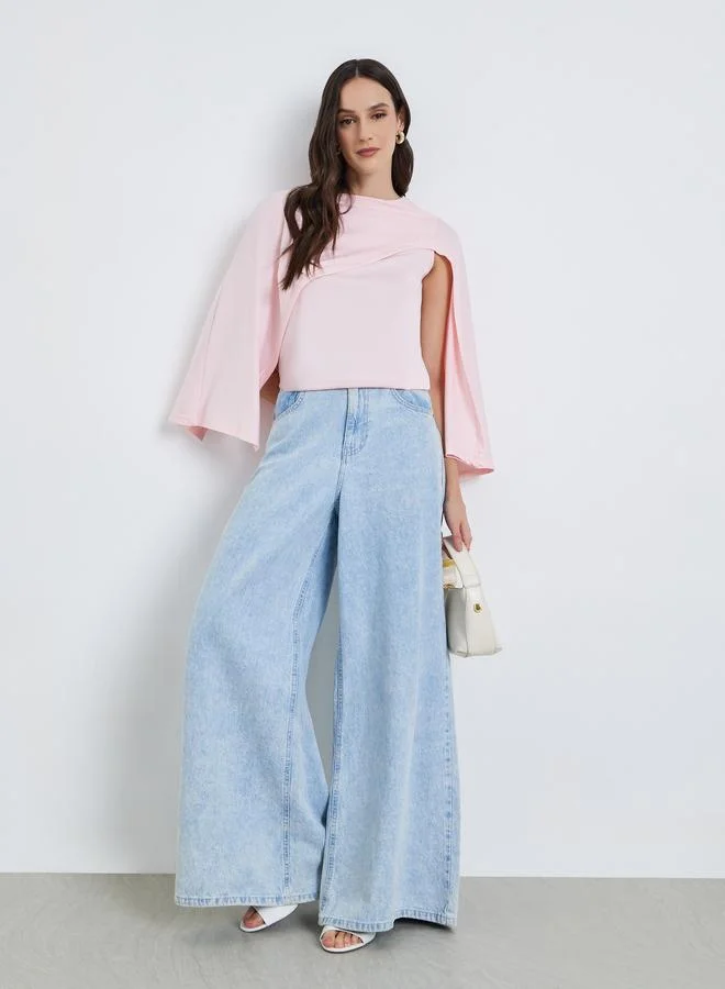 Styli Women Pink Shawl Detail Knit Top